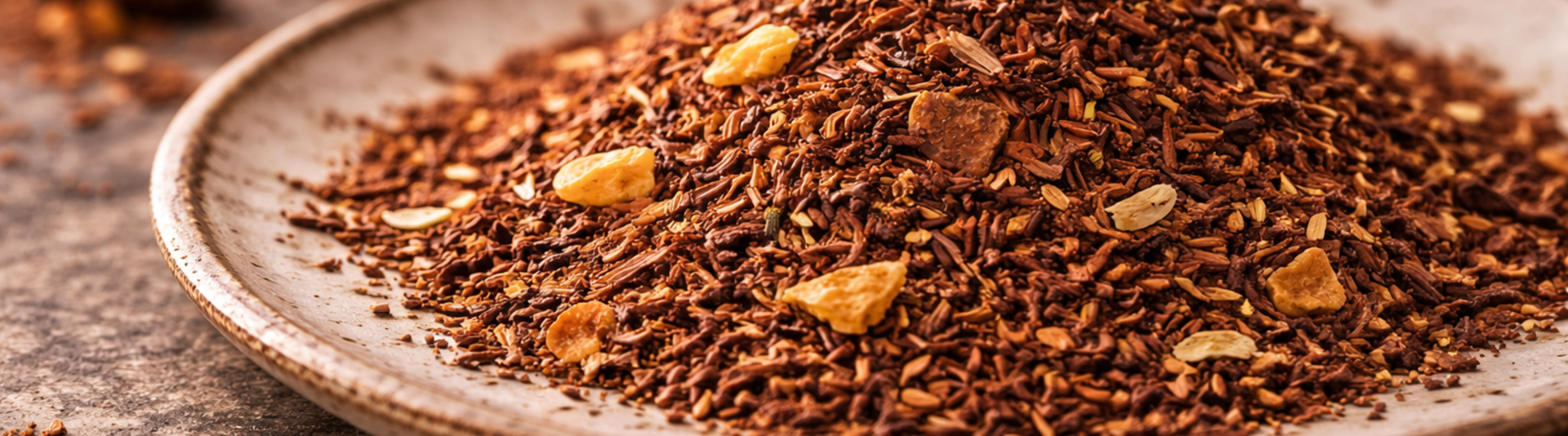 Nahaufnahme eines mit aromatischen Gewürzen gefüllten Tellers, auf dem eine reichhaltige Mischung aus Kräutern und getrockneten Zutaten zu sehen ist.